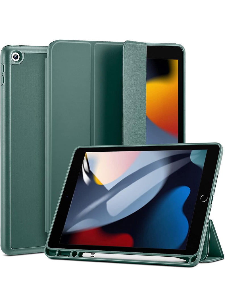 Theodor Case Compatible with iPad 10.2 Inch 2021/2020/2019, for iPad 9th/8th/7th Generation Smart Case with Pencil Holder, Protective Case with Soft TPU Back, Auto Sleep/Wake Cover, Dark Green - Image 1