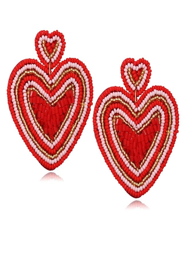 ARATLENCH Heart Earrings for Women Hypoallergenic Beaded Statement Dangle Earrings Boho Handmade Red Love Heart Bead Drop Dangling Earrings Valentine’s Day Earrings Jewelry Gift, beads, beads - Image 1