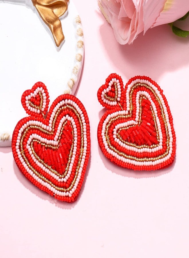 ARATLENCH Heart Earrings for Women Hypoallergenic Beaded Statement Dangle Earrings Boho Handmade Red Love Heart Bead Drop Dangling Earrings Valentine’s Day Earrings Jewelry Gift, beads, beads - Image 4