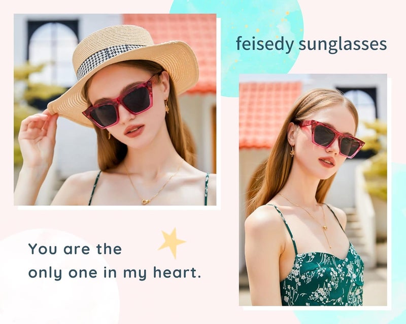 FEISEDY Vintage Square Cat Eye Sunglasses Oversized Women Fashion Sun Glasses B2473 - Image 2