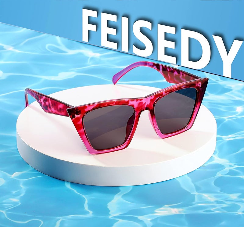 FEISEDY Vintage Square Cat Eye Sunglasses Oversized Women Fashion Sun Glasses B2473 - Image 4