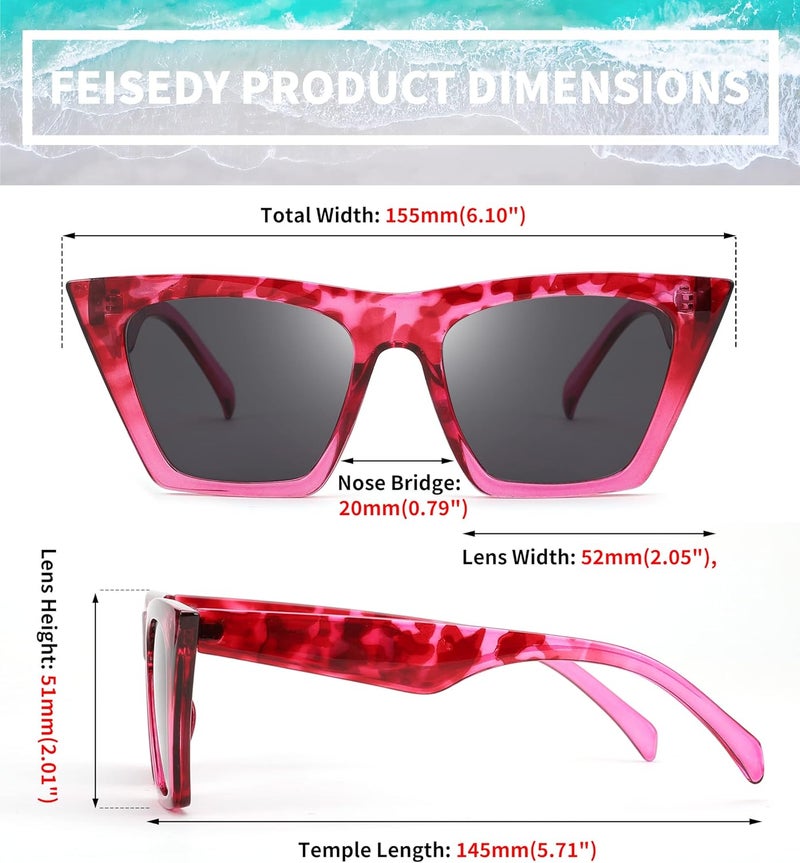 FEISEDY Vintage Square Cat Eye Sunglasses Oversized Women Fashion Sun Glasses B2473 - Image 5