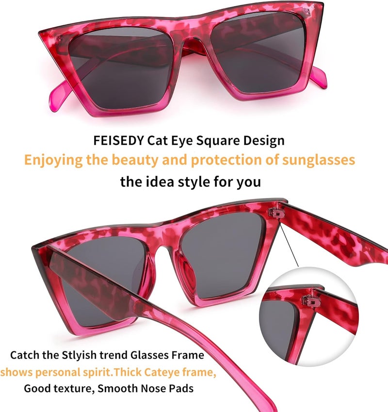 FEISEDY Vintage Square Cat Eye Sunglasses Oversized Women Fashion Sun Glasses B2473 - Image 3