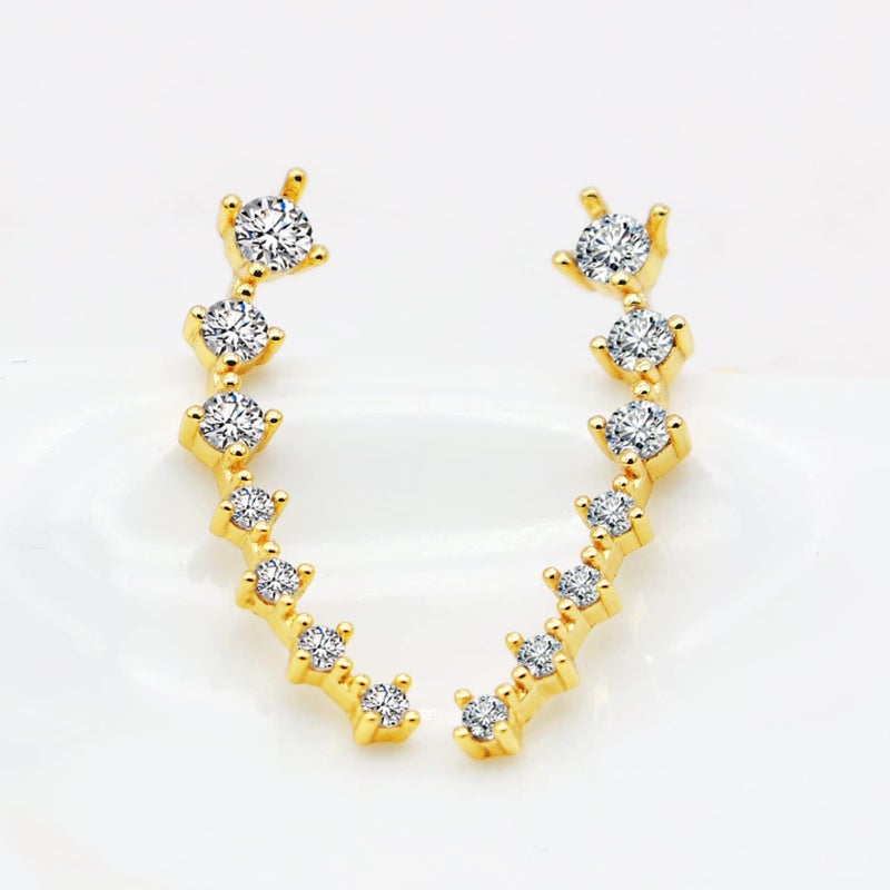 Dankadi 925 Sterling Silver Post Cubic Zirconia Ear Crawle Earring For Women 7 Crystal Star Stud Earrings AAA CZ Arrow Ear Climber Hypoallergenic Piercing Gifts For Her (Gold color) - Image 5