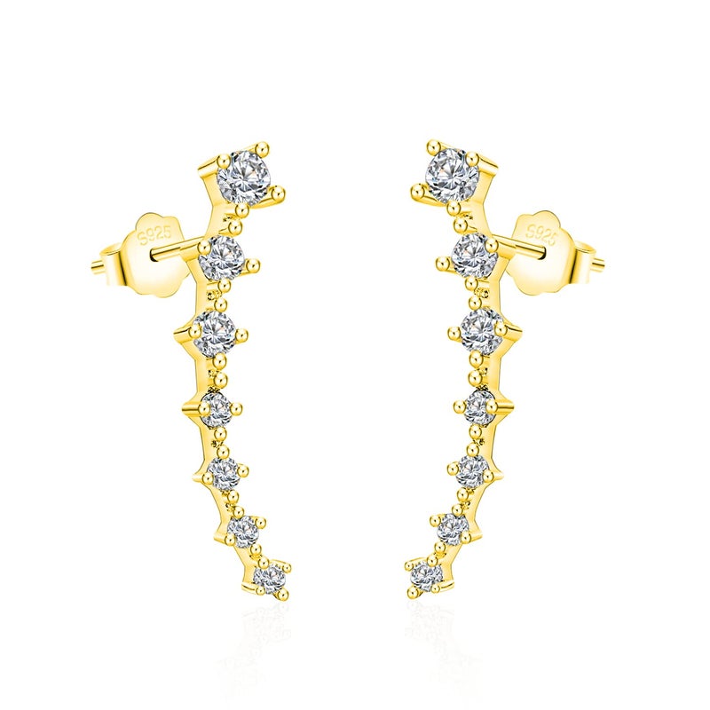 Dankadi 925 Sterling Silver Post Cubic Zirconia Ear Crawle Earring For Women 7 Crystal Star Stud Earrings AAA CZ Arrow Ear Climber Hypoallergenic Piercing Gifts For Her (Gold color) - Image 1