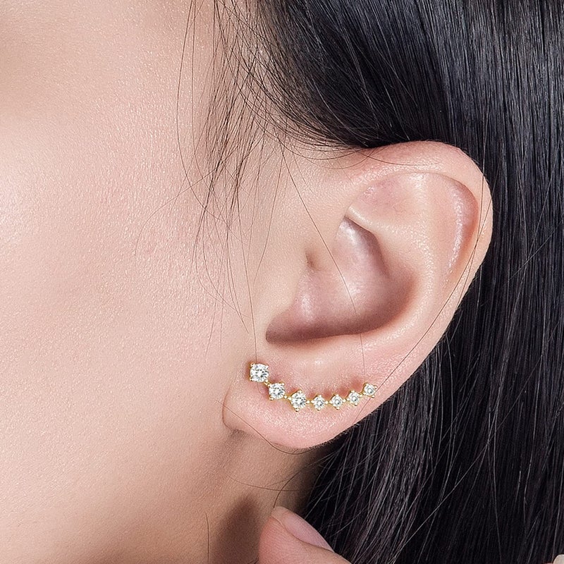 Dankadi 925 Sterling Silver Post Cubic Zirconia Ear Crawle Earring For Women 7 Crystal Star Stud Earrings AAA CZ Arrow Ear Climber Hypoallergenic Piercing Gifts For Her (Gold color) - Image 2