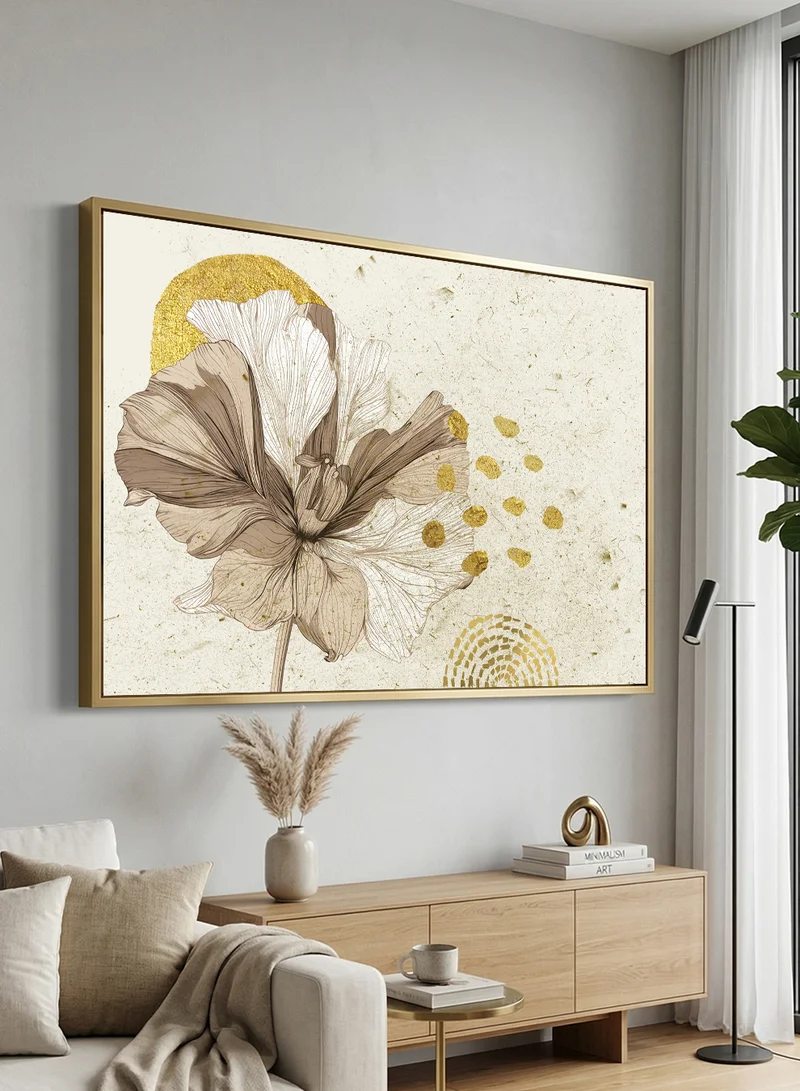 LOWHA Canvas Wall Art Stretched Over Wooden Frame with Gold Floating Frame and Flower Abstract Design