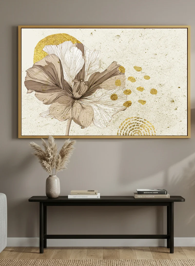 LOWHA Canvas Wall Art Stretched Over Wooden Frame with Gold Floating Frame and Flower Abstract Design