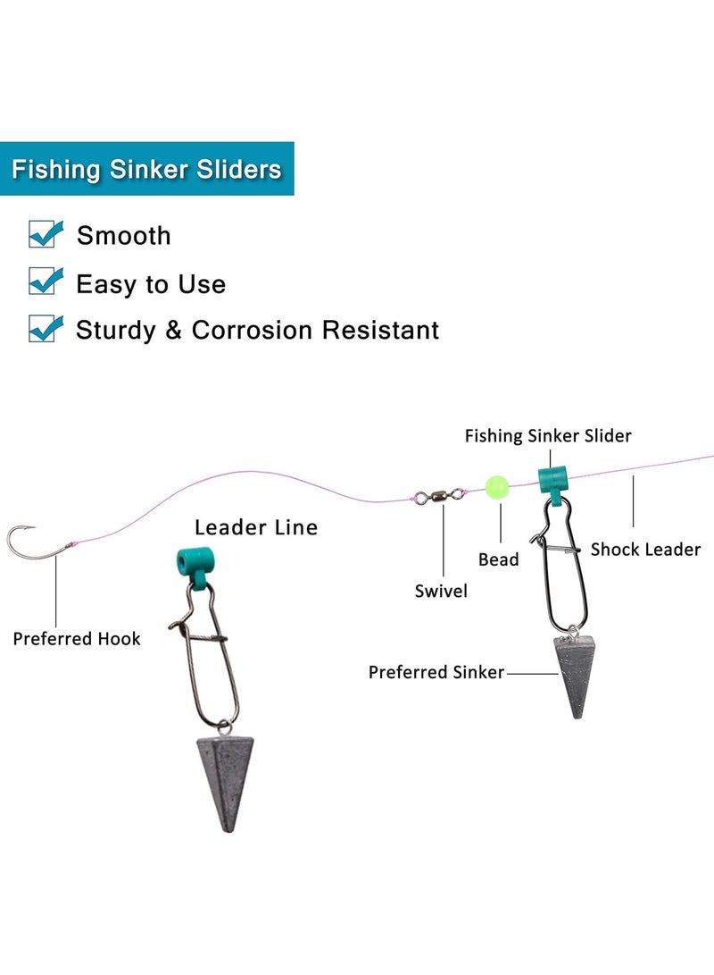 Shaddock Fishing Fishing Line Sinker Slides Catfishing Rigs 25pcs Heavy Duty Fishing Weight Slider with Duo Lock Snaps Sinker Line Connector for Saltwater Surf Bottom Fishing Fish Fider Rig, Green - Image 3