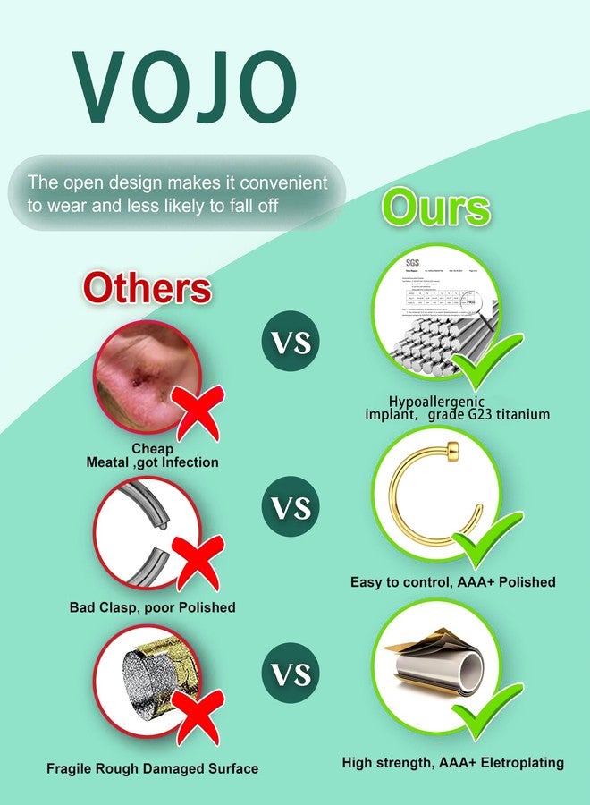 VOJO G23 Titanium 20G Nose Rings Hoops L Shaped Screw Nose Studs Diamond Small Piercing Jewelry for Women Men, 20G 8mm+10mm, Titanium, cubic zirconia - Image 4