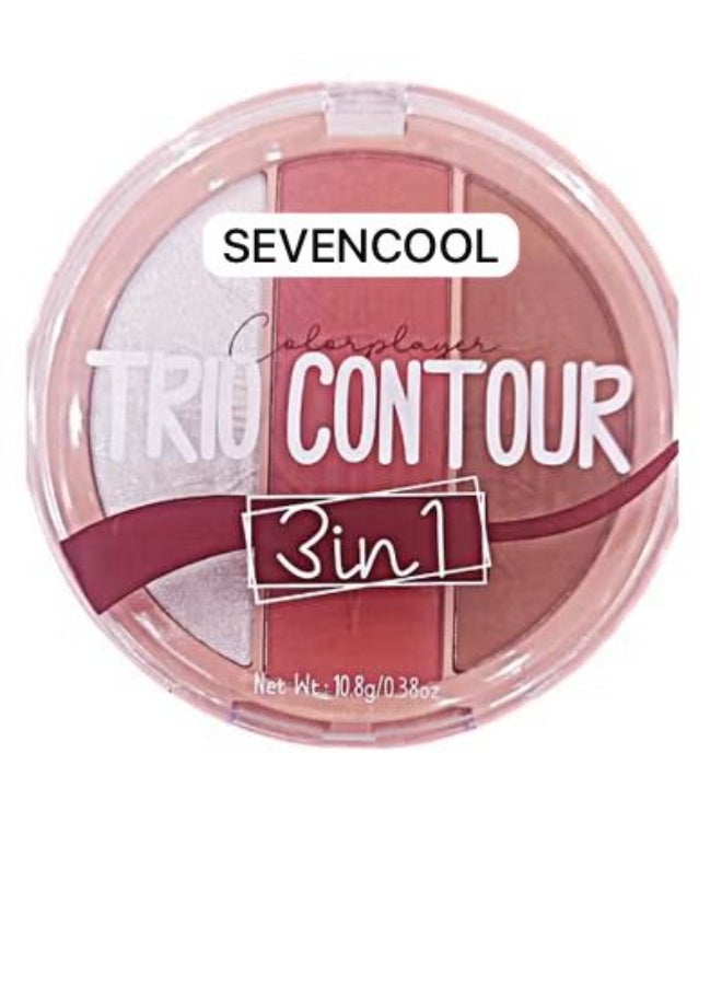 SevenCool Fashion Makeup Trio Contour 3-in-1 Palette - Sculpting Contour Blush Highlighter Set - 10.8g - Image 3
