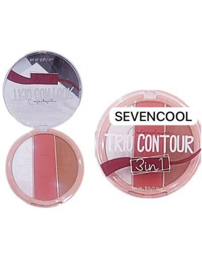 SevenCool Fashion Makeup Trio Contour 3-in-1 Palette - Sculpting Contour Blush Highlighter Set - 10.8g - Image 1