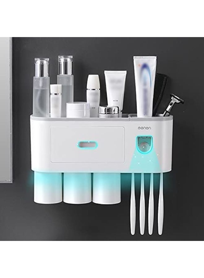 Wall Mounted Toothbrush Holder And Toothpaste Dispenser With 3 Cups - Image 1