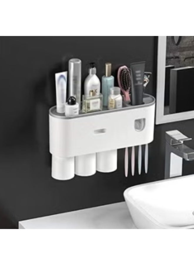 Wall Mounted Toothbrush Holder And Toothpaste Dispenser With 3 Cups - Image 3