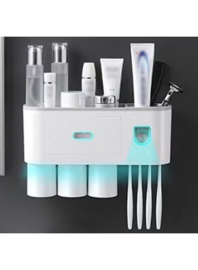 Wall Mounted Toothbrush Holder And Toothpaste Dispenser With 3 Cups - Image 1