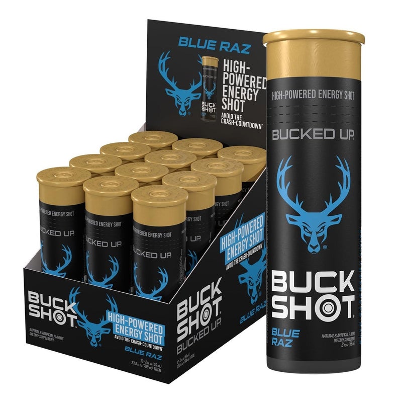 Bucked Up Buck Shot Energy Drink Shots - Blue Raz - (Pack of 12) - Image 1