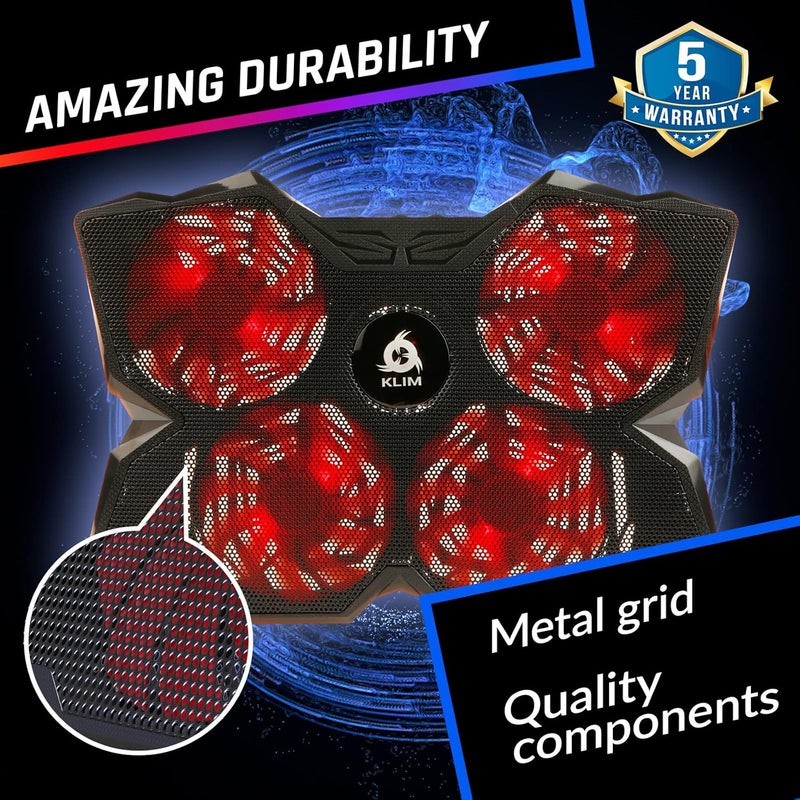 KLIM Wind Laptop Cooling Pad - More Than 500 000 Units Sold - New - The Most Powerful Rapid Action Cooling Fan - Laptop Stand with 4 Fans at 1200 RPM - USB - PS5 PS4 - Red - Image 5