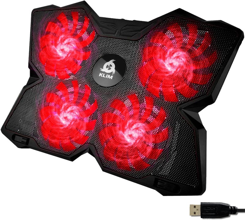KLIM Wind Laptop Cooling Pad - More Than 500 000 Units Sold - New - The Most Powerful Rapid Action Cooling Fan - Laptop Stand with 4 Fans at 1200 RPM - USB - PS5 PS4 - Red - Image 4