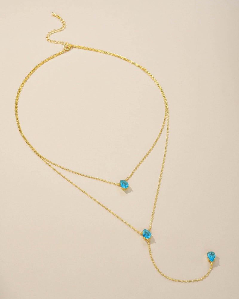 SNGIA Long 18K Gold Plated Blue Green Red Layered Pendant Necklace For Women (Emerald, Ruby, Seafoam, Sky, Sapphire, Pink), Dainty Birthstone Necklace, Statement Necklace Jewelry Gifts. - Image 3