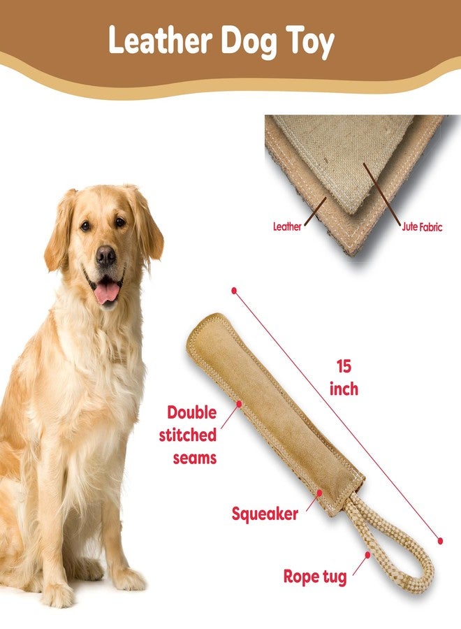 سبوت لعبة SPOT Dura-Fused Leather Retriever للكلاب - جلد طبيعي وقماش الجوت، خياطة مزدوجة ومتينة، لعبة شد تفاعلية تصدر صوت صرير مع مقبض حبل للكلاب التي تمضغ بشكل معتدل، لعبة جلب محشوة ناعمة، 15 بوصة - Image 2