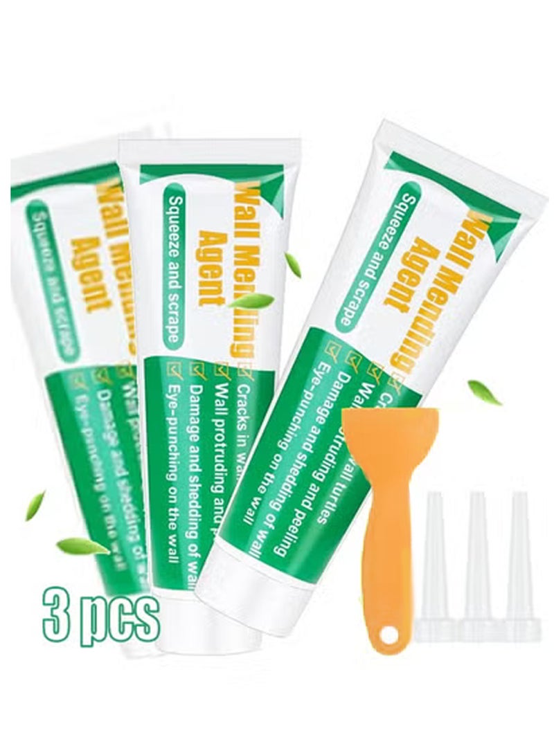 Wall Mending Ointment Cream 3 Pcs ,Drywall Repair Kit， Wall Mending Agent with scraper Easy to Fill The Holes for Home Wall, Plaster Dent Repair - Image 1