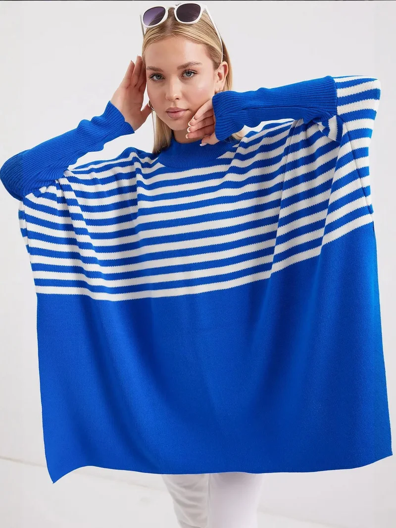 Big Dart Moroccan Blue BDART Oversized Acrylic Crew Neck Jumper for Women | Best Price UAE