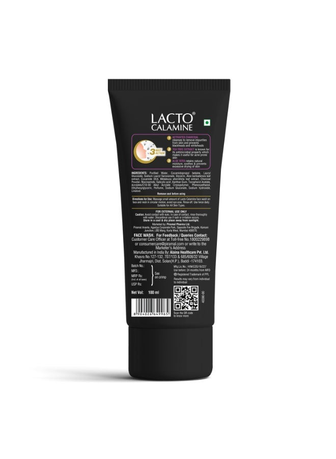 Lacto Calamine Charcoal Activates Face Wash Aloe Vera & Tea Tree Extract for Deep Skin Detox. Removes impurities & fights blackheads & whiteheads. No Sulphates, No Paraben - (100 ml x Pack of 2) - Image 2