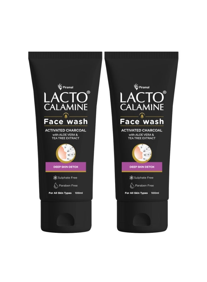 Lacto Calamine Charcoal Activates Face Wash Aloe Vera & Tea Tree Extract for Deep Skin Detox. Removes impurities & fights blackheads & whiteheads. No Sulphates, No Paraben - (100 ml x Pack of 2) - Image 1