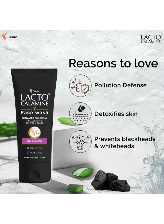 Lacto Calamine Charcoal Activates Face Wash Aloe Vera & Tea Tree Extract for Deep Skin Detox. Removes impurities & fights blackheads & whiteheads. No Sulphates, No Paraben - (100 ml x Pack of 2) - Image 3