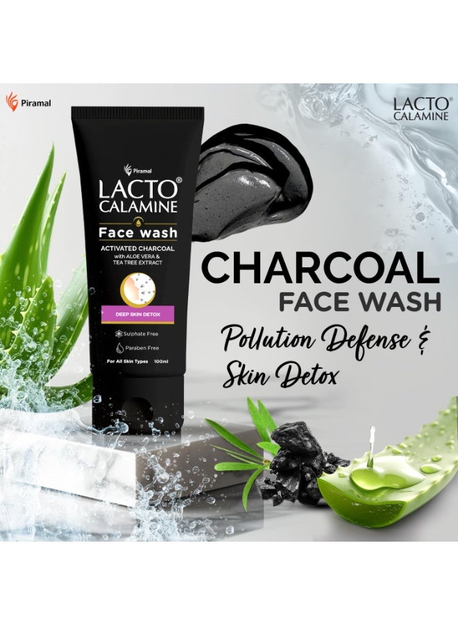 Lacto Calamine Charcoal Activates Face Wash Aloe Vera & Tea Tree Extract for Deep Skin Detox. Removes impurities & fights blackheads & whiteheads. No Sulphates, No Paraben - (100 ml x Pack of 2) - Image 4