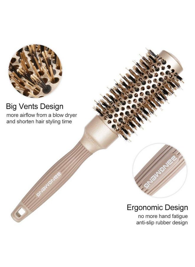 BANGMENG BANGMENG Round Barrel Anti-Static Hair Brush with Boar Bristles, Nano Thermal Ceramic Ionic Tech | For Extra Shine | Protect Hair, Enhance Texture, For Straightening & Drying (1 1/4 inch)  - Image 2