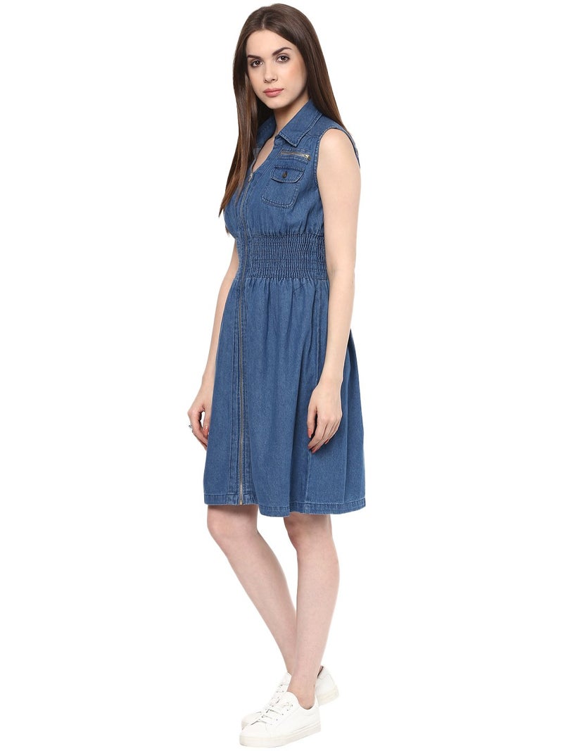 StyleStone Women's Knee-Length A-Line Dress (3113ZipDressXL_Blue_X-Large_Blue_XL) - Image 3