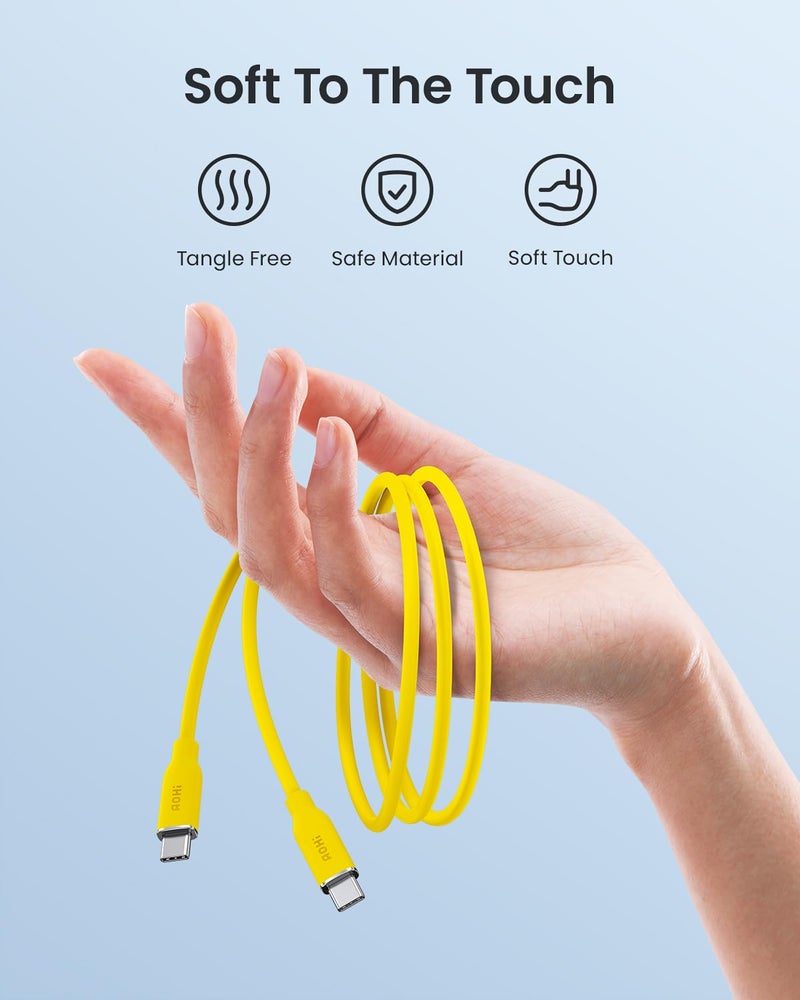 AOHI 140W USB C to USB C Cable PD 3.1 Type C Fast Charging Cable Fast Charge for MacBook Pro, iPhone 15 Pro Max Plus, iPad Pro/Air, Galaxy S23Ultra, Pixel, Switch, 3.3ft, Yellow - Image 3
