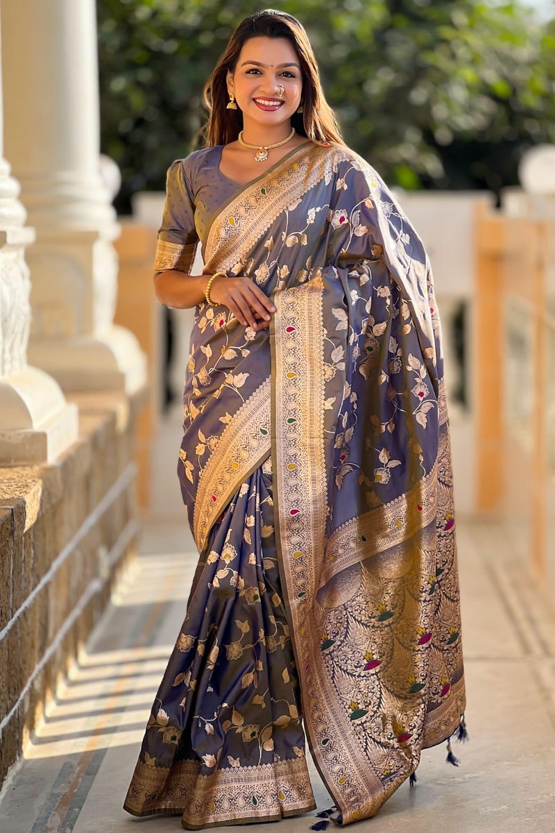 SGF11 Women's Kanjivaram Pure Soft Silk Saree For Women Pure Golden Zari With Blouse Piece (Deep Light Blue) - Image 2