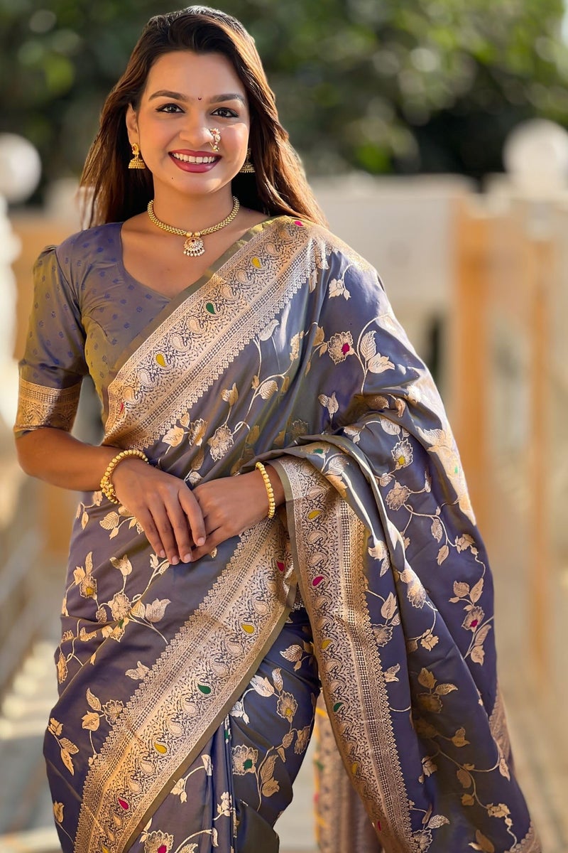 SGF11 Women's Kanjivaram Pure Soft Silk Saree For Women Pure Golden Zari With Blouse Piece (Deep Light Blue) - Image 4
