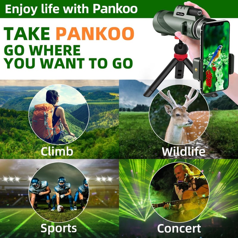 Pankoo 40X60 Monocular Telescope with Smartphone Holder & Tripod, 2021 Power Prism Compact Monoculars for Adults Kids HD Monocular Scope for Bird Watching Hunting Hiking Concert Travelling - Image 5