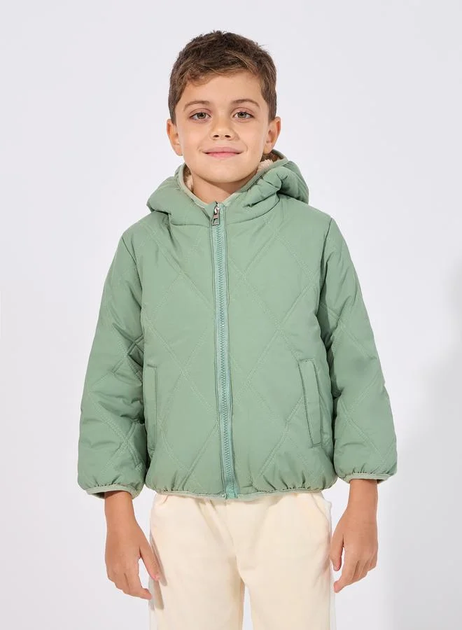 Styli Plush Lined Quilted Hooded Jacket