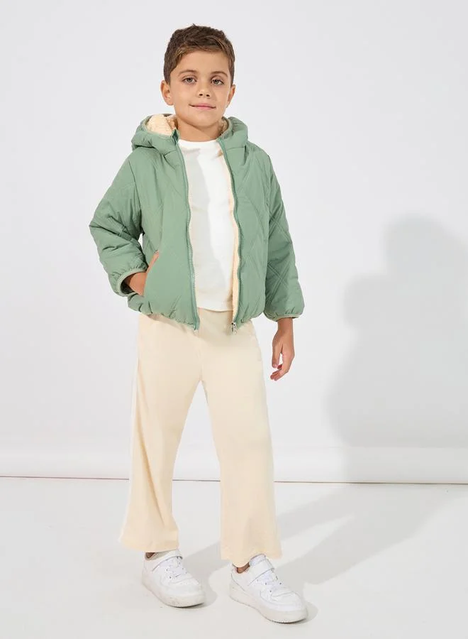 Styli Plush Lined Quilted Hooded Jacket