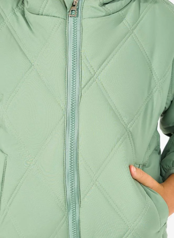 Styli Plush Lined Quilted Hooded Jacket