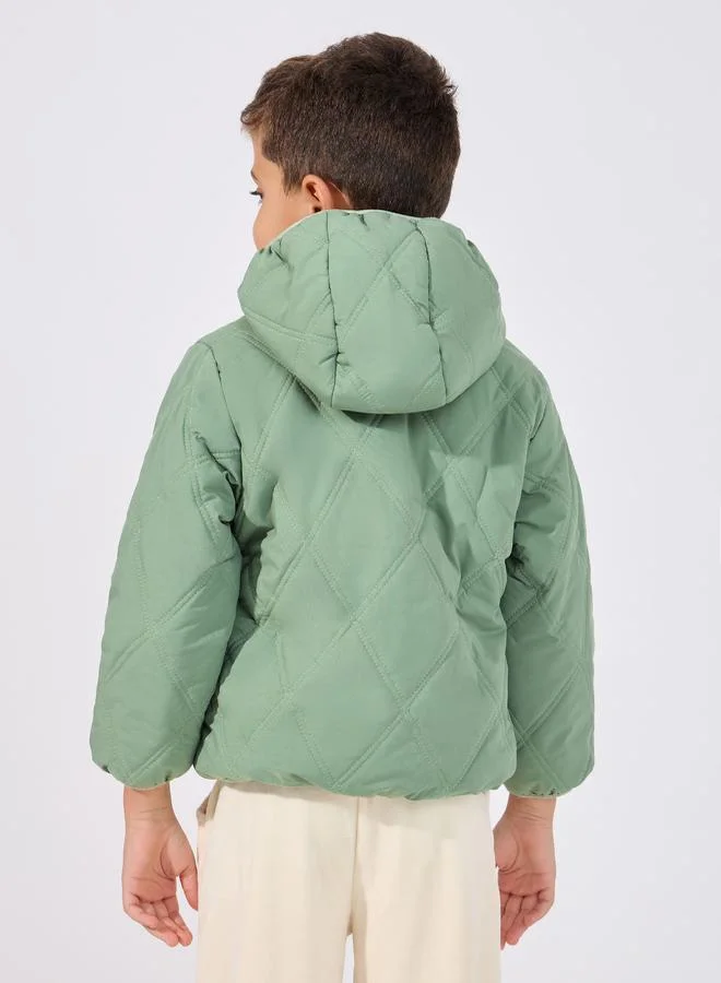Styli Plush Lined Quilted Hooded Jacket