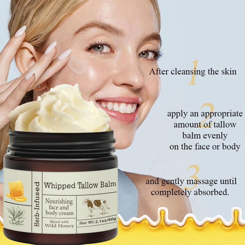 URQT Beef Tallow for Skin - Organic Grass-Fed Whipped Beef Tallow and Honey Balm - Deeply Moisturizing for Face & Body - Natural Skin Care for Soft, Supple Skin - Image 4