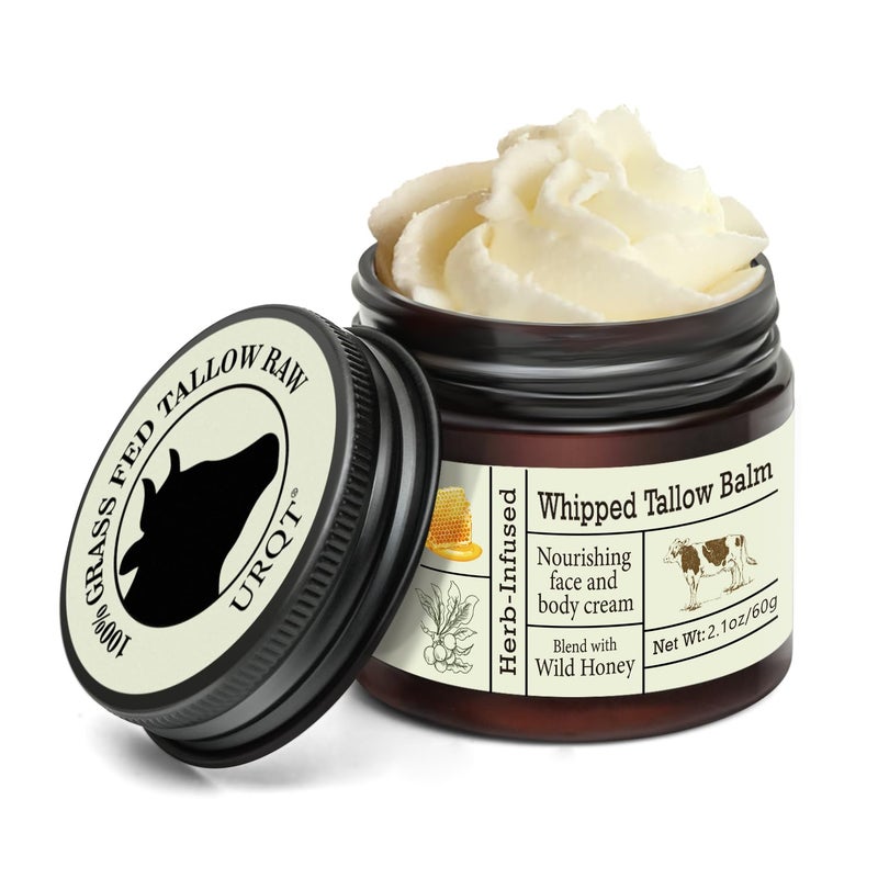 URQT Beef Tallow for Skin - Organic Grass-Fed Whipped Beef Tallow and Honey Balm - Deeply Moisturizing for Face & Body - Natural Skin Care for Soft, Supple Skin - Image 1