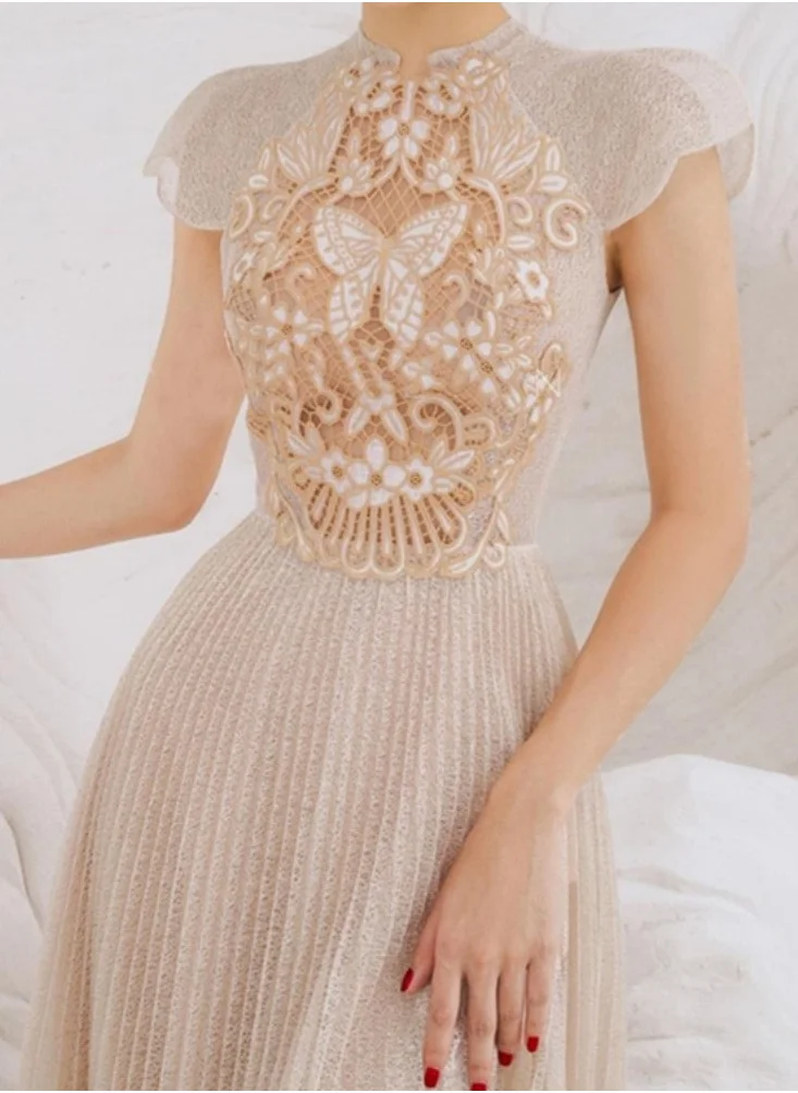 Madam Uniq New Floral Lace A-Line Dress for Women