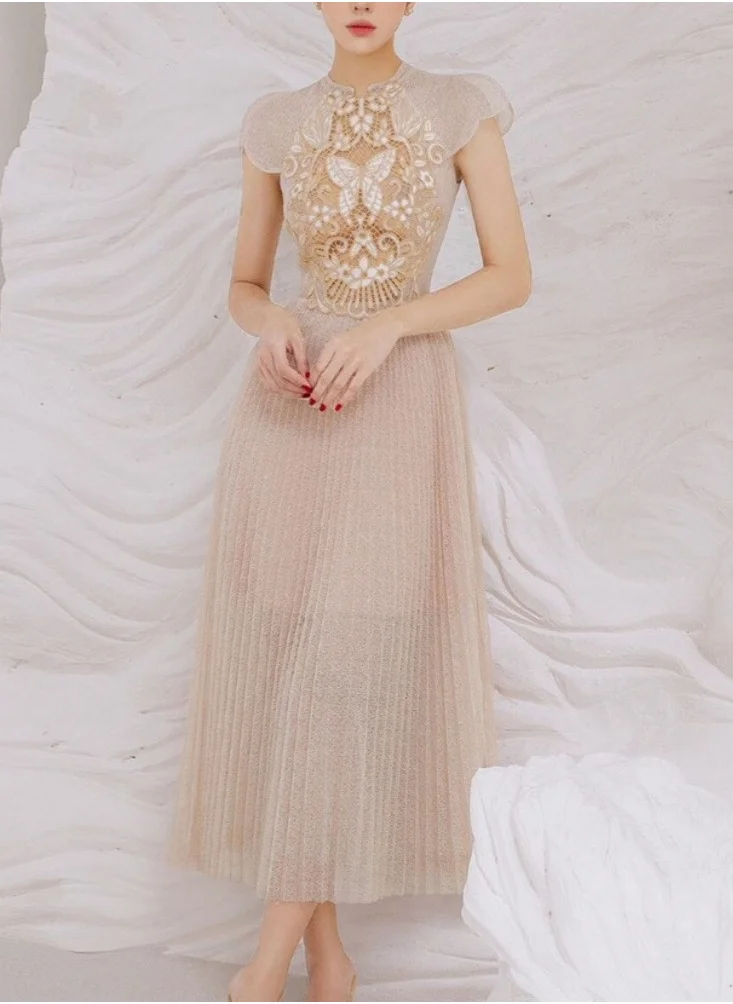 Madam Uniq New Floral Lace A-Line Dress for Women