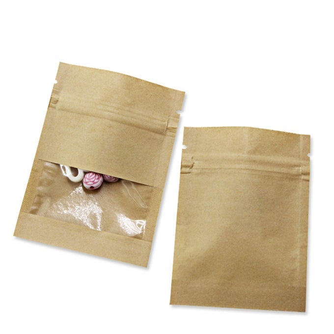 100 PACK CLEAR WINDOWBROWN KRAFT PAPER FOR ZIP SEED PACKETS LOCK FOOD STORAGE BAGS ZIPPER LOCK SEEDS ENVELOPES RESEALABLE HEAT SEAL POUCH COFFEE PACKET 35X51 INCH INNER SIZE 31X39 INCH