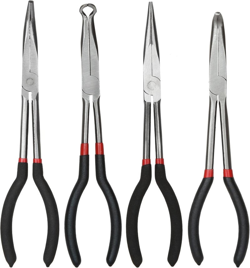 DIRBUY Long Needle Nose Pliers Set - 4 in 1 Bent Needle Nose Pliers 90 Degree - 11 inch Spark Plug Wire Removal Tool for Wire Bending,Shaping,Trimming - Image 1