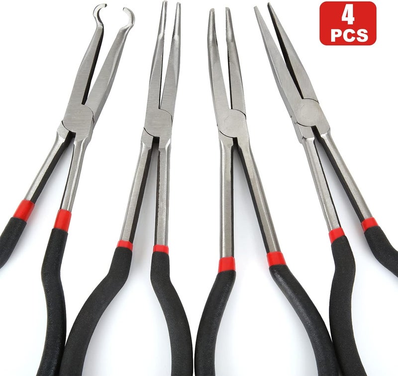 DIRBUY Long Needle Nose Pliers Set - 4 in 1 Bent Needle Nose Pliers 90 Degree - 11 inch Spark Plug Wire Removal Tool for Wire Bending,Shaping,Trimming - Image 2