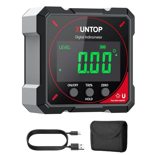 XUNTOP 4 * 90°Digital Angle Finder 4-side Strong Magnetic Digital Level Box with VA Display Rechargeable Angle Gauge IP54 Waterproof Angle Measuring Tool for Woodworking, Construction,Table Saw - Image 1