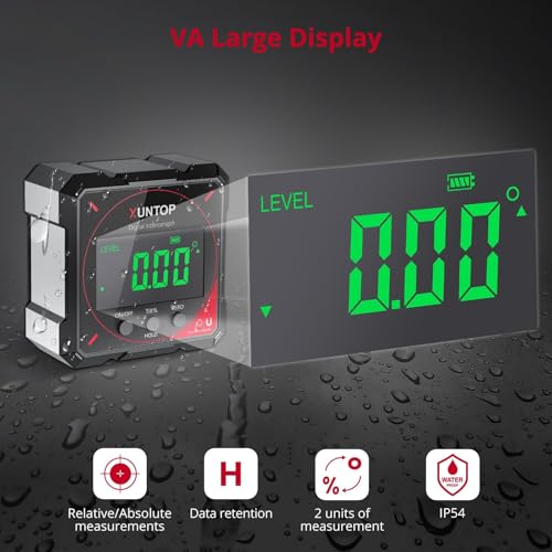 XUNTOP 4 * 90°Digital Angle Finder 4-side Strong Magnetic Digital Level Box with VA Display Rechargeable Angle Gauge IP54 Waterproof Angle Measuring Tool for Woodworking, Construction,Table Saw - Image 2