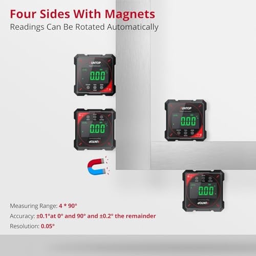 XUNTOP 4 * 90°Digital Angle Finder 4-side Strong Magnetic Digital Level Box with VA Display Rechargeable Angle Gauge IP54 Waterproof Angle Measuring Tool for Woodworking, Construction,Table Saw - Image 3